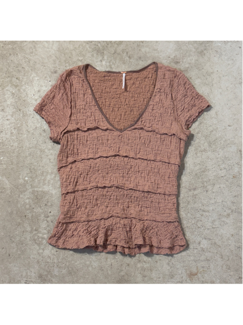 Free People Krystal Textured V-Neck T-Shirt Women’s XL Tuscany Mauve Pink